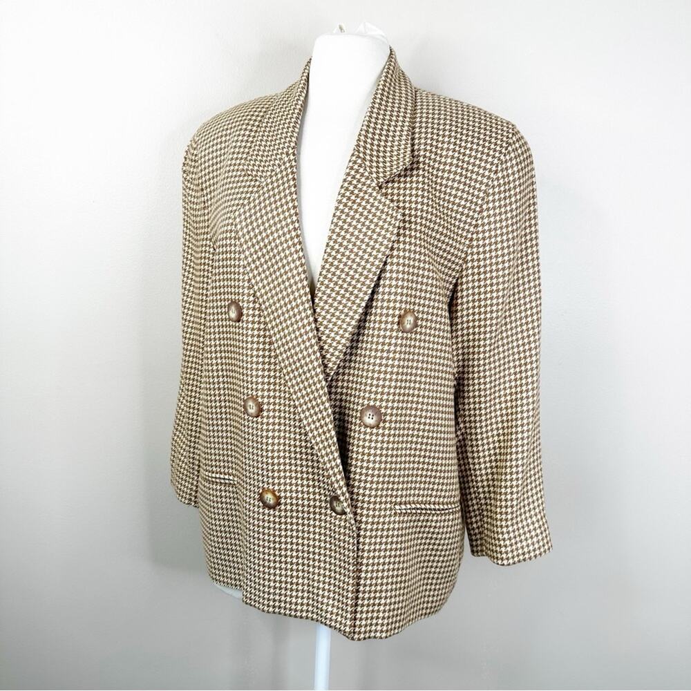 Vintage Gianni Sport Blazer Jacket Womens 12 Houndstooth Tan Neutral Equestrian